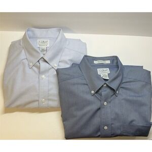 LL Bean Mens Button Up Dress Shirts 16 33 Traditional Fit Oxford Blue LOT of 2